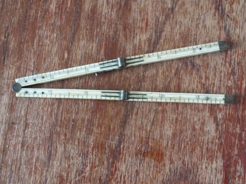 Antique bone folding ruler - folding,